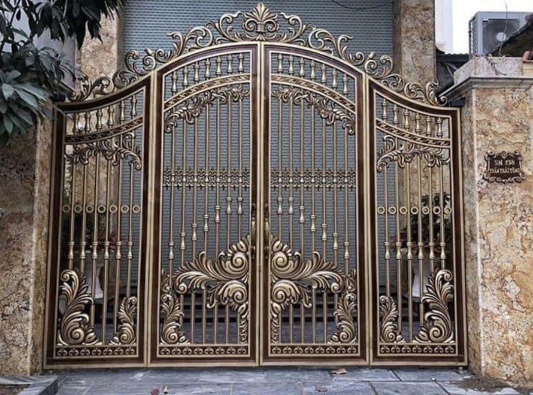 Mẫu cửa cổng nhôm đúc 4 cánh đơn giản